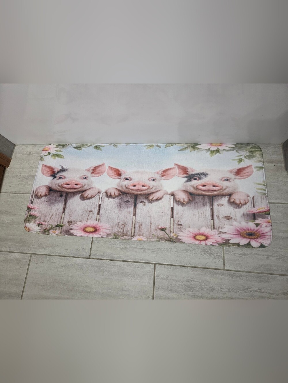 Cute Piglet Farm Oversized Mat - Pink Floral Design